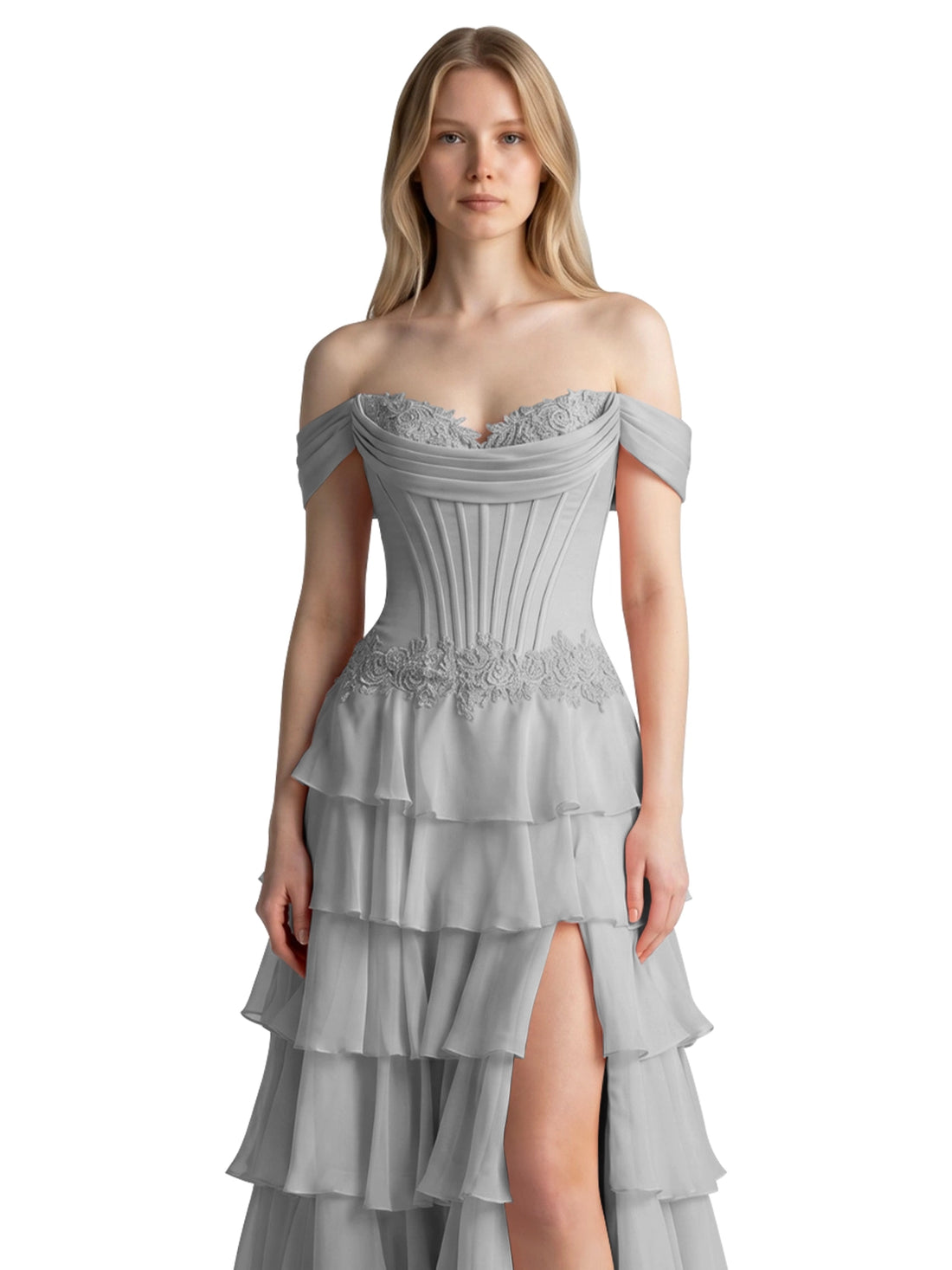 Tiered Off The Shoulder Prom Dress 