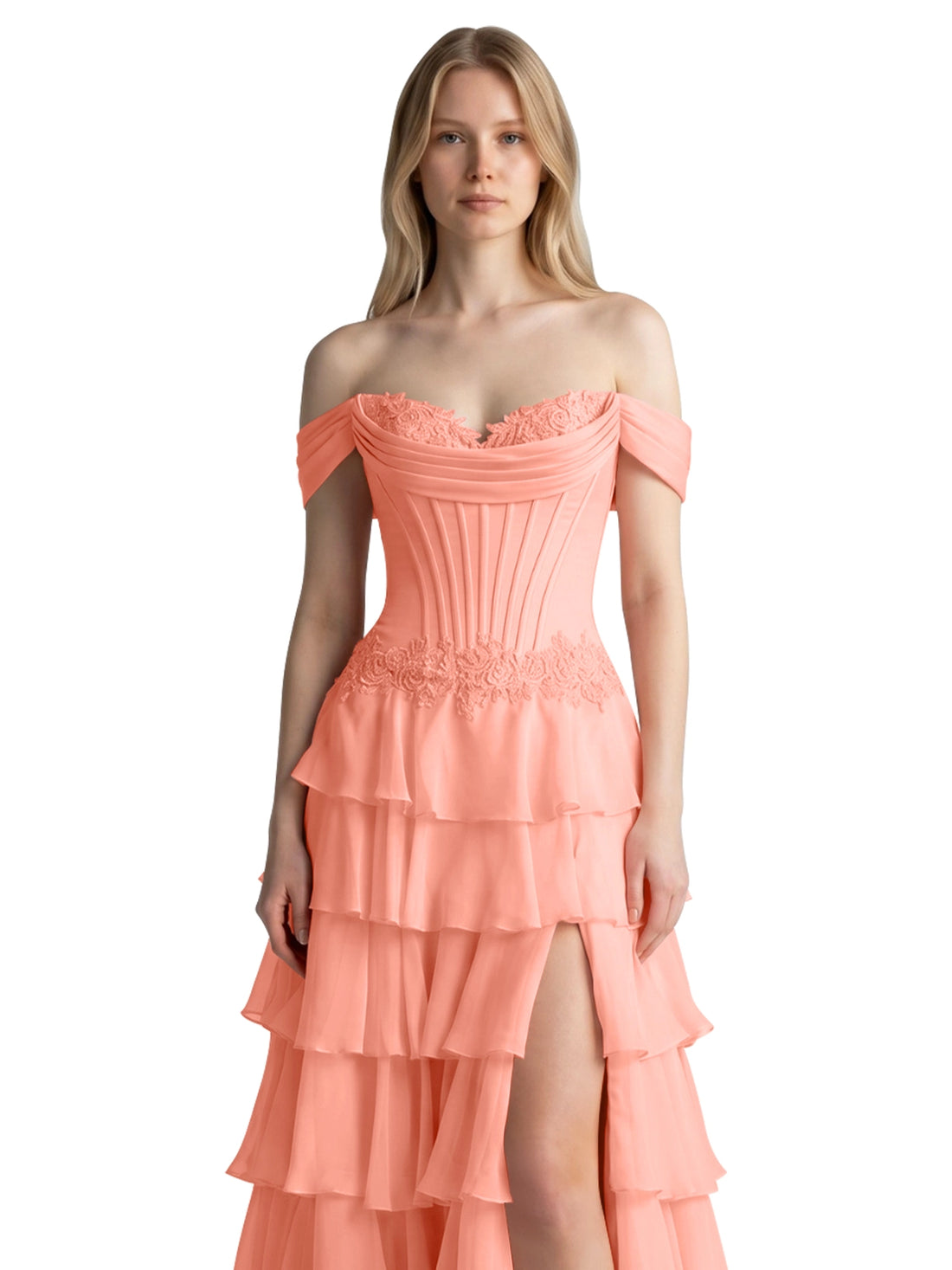 Tiered Off The Shoulder Prom Dress 
