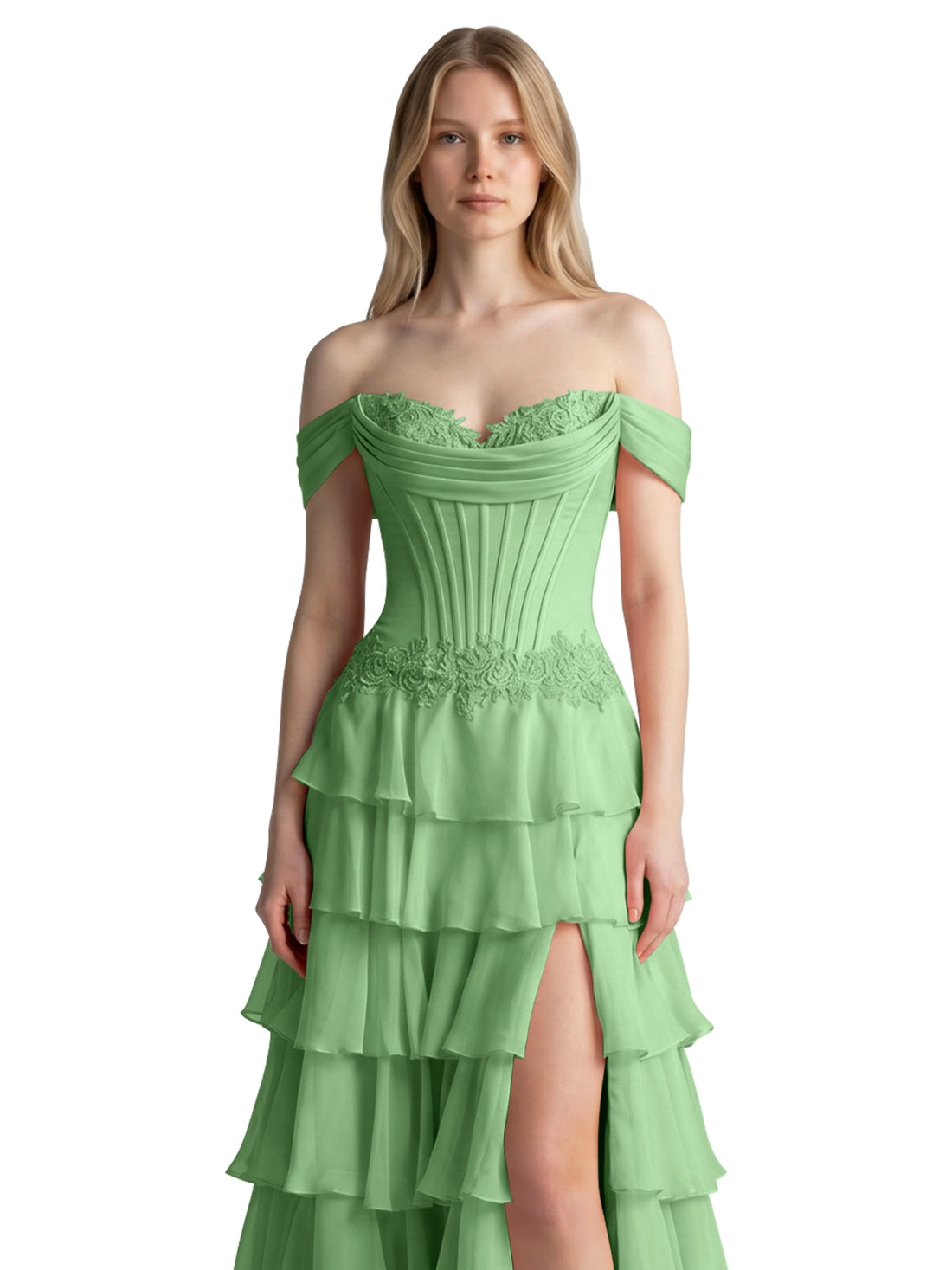 Tiered Off The Shoulder Prom Dress 