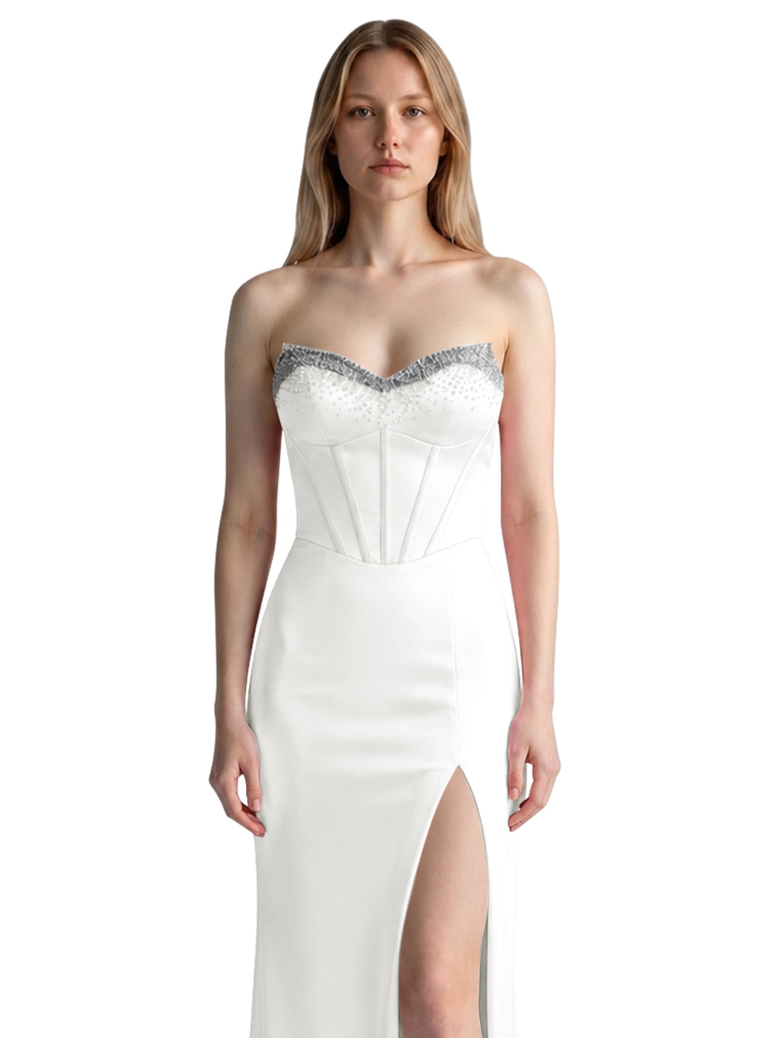 Beaded High Slit Prom Dress 
