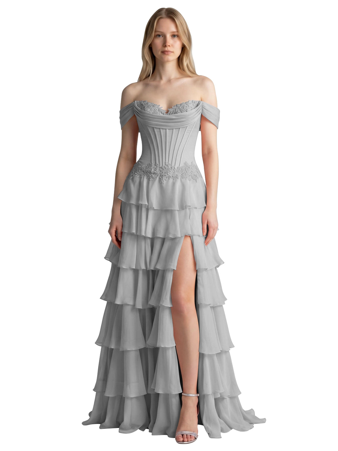Tiered Off The Shoulder Prom Dress 