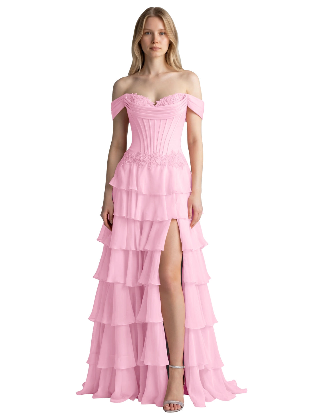 Tiered Off The Shoulder Prom Dress 