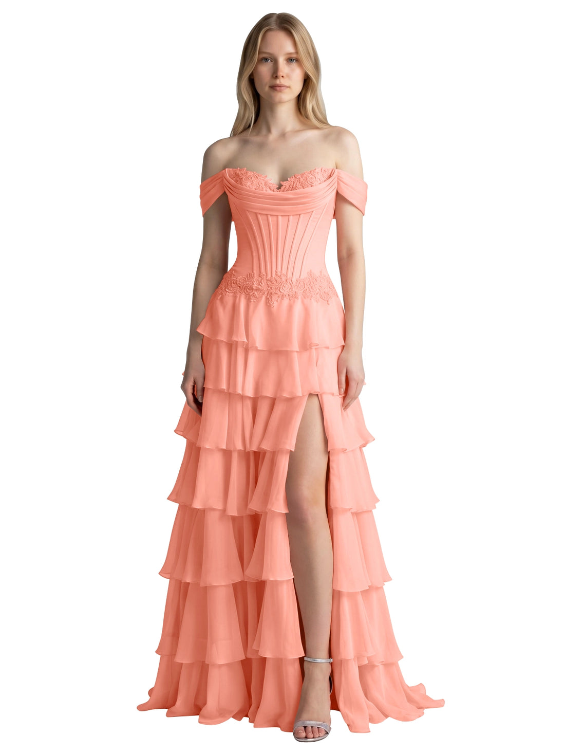 Tiered Off The Shoulder Prom Dress 