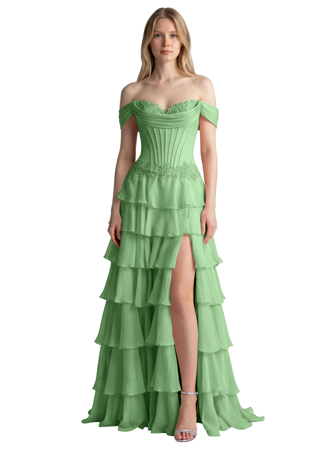 Tiered Off The Shoulder Prom Dress 