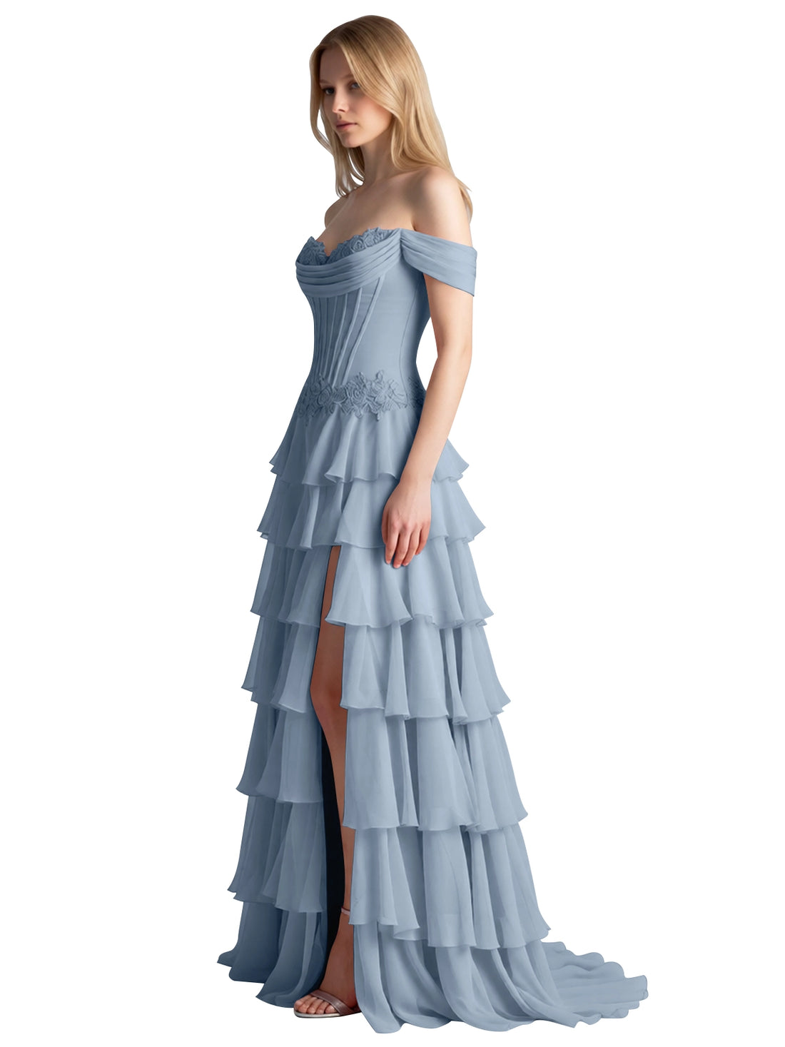 Tiered Off The Shoulder Prom Dress 