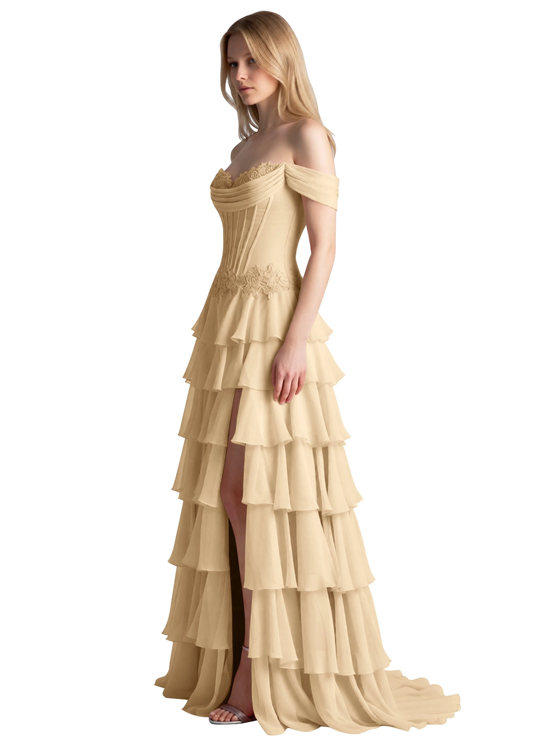 Tiered Off The Shoulder Prom Dress 