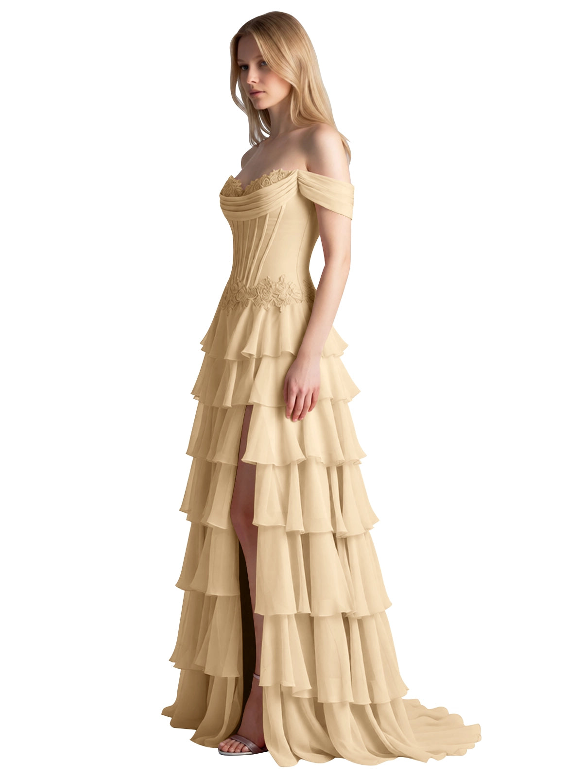 Tiered Off The Shoulder Prom Dress 