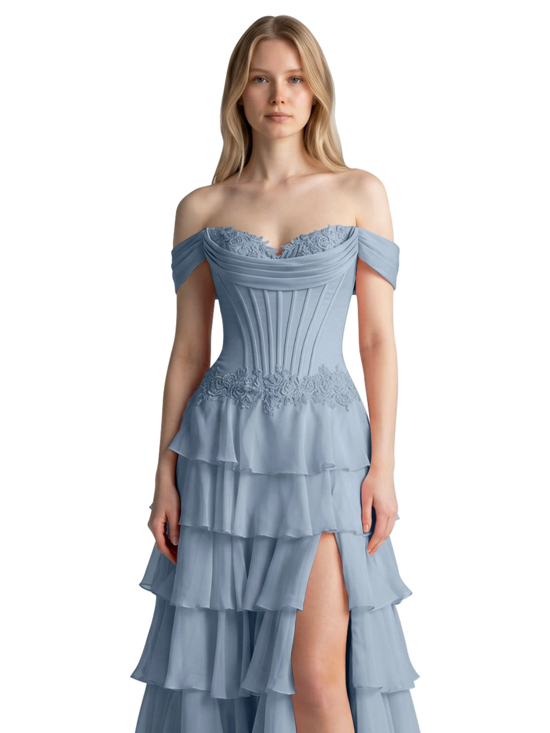 Tiered Off The Shoulder Prom Dress 