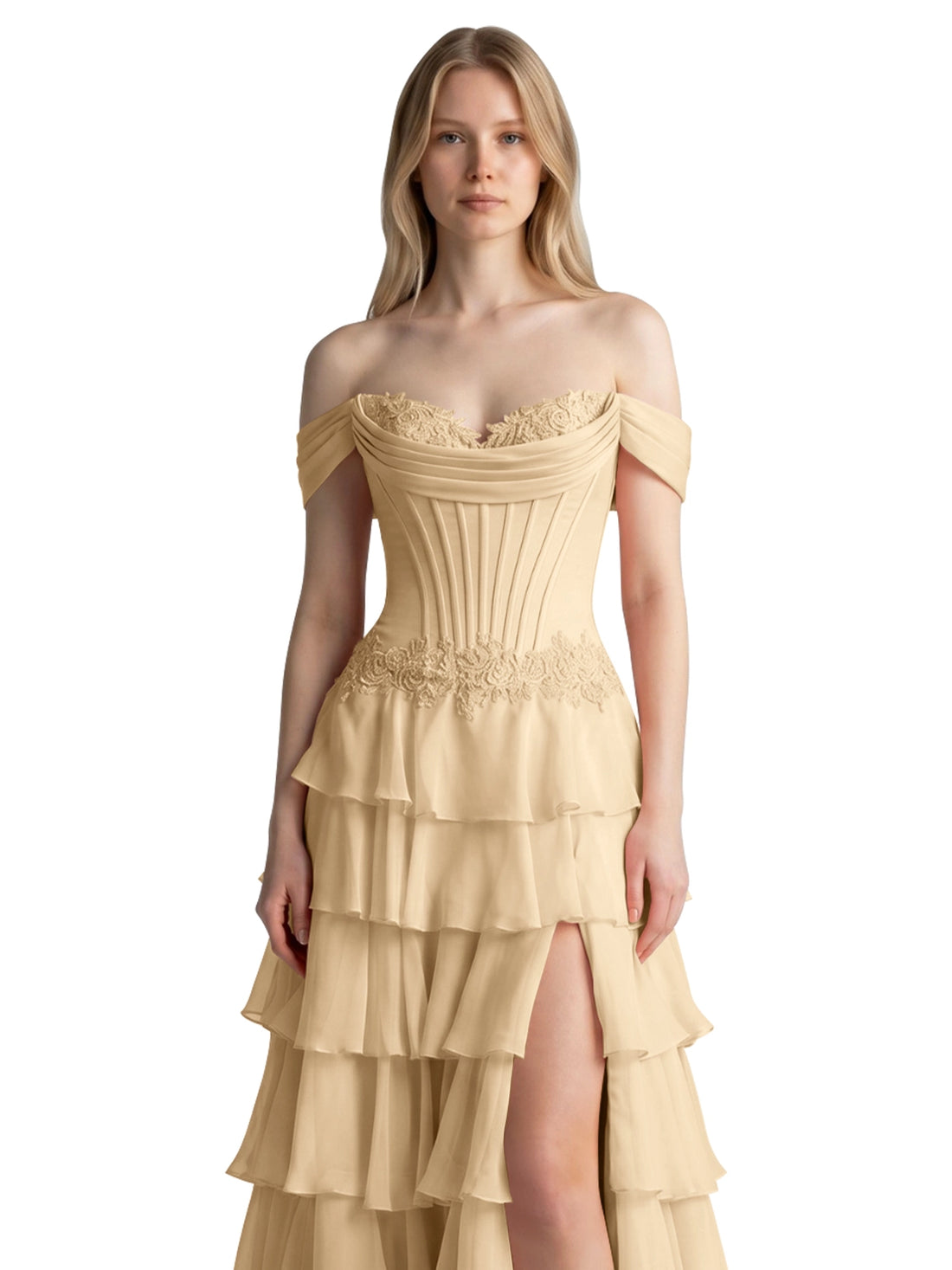 Tiered Off The Shoulder Prom Dress 