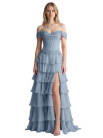 Tiered Off The Shoulder Prom Dress 