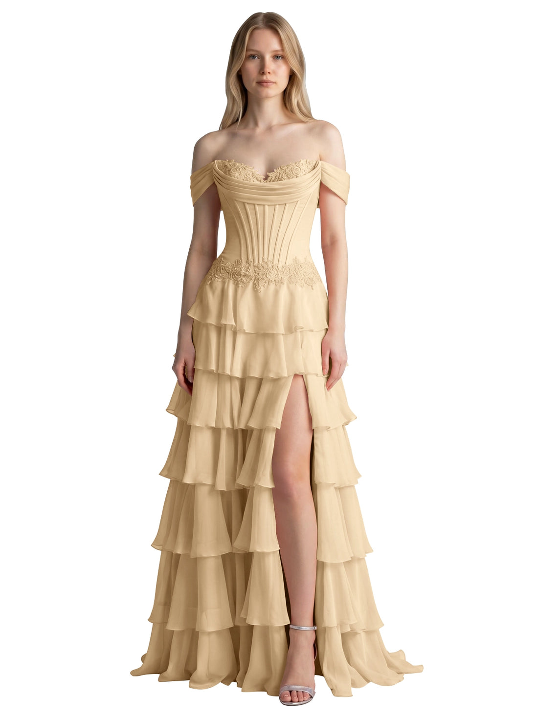 Tiered Off The Shoulder Prom Dress 