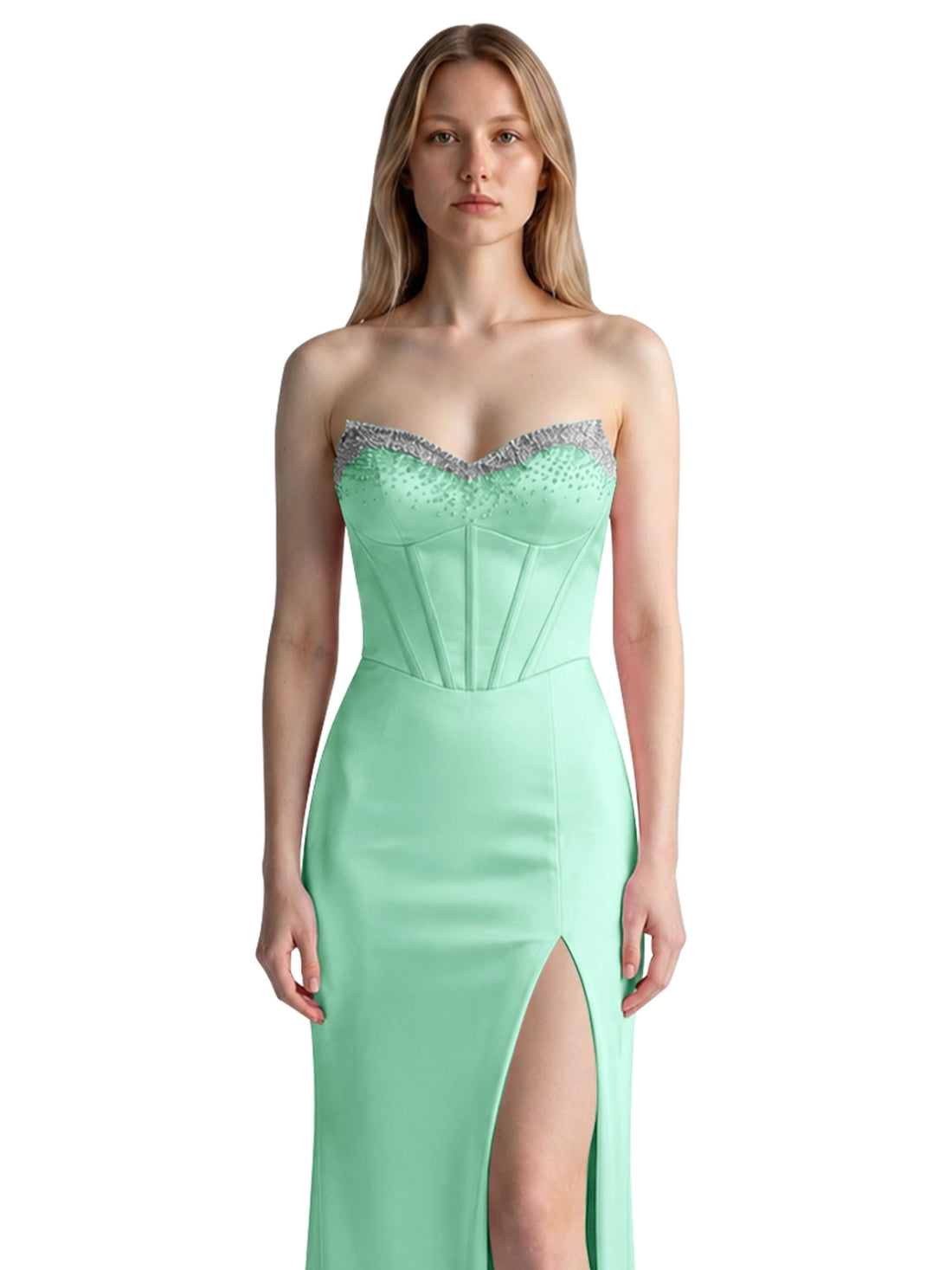Beaded High Slit Prom Dress 