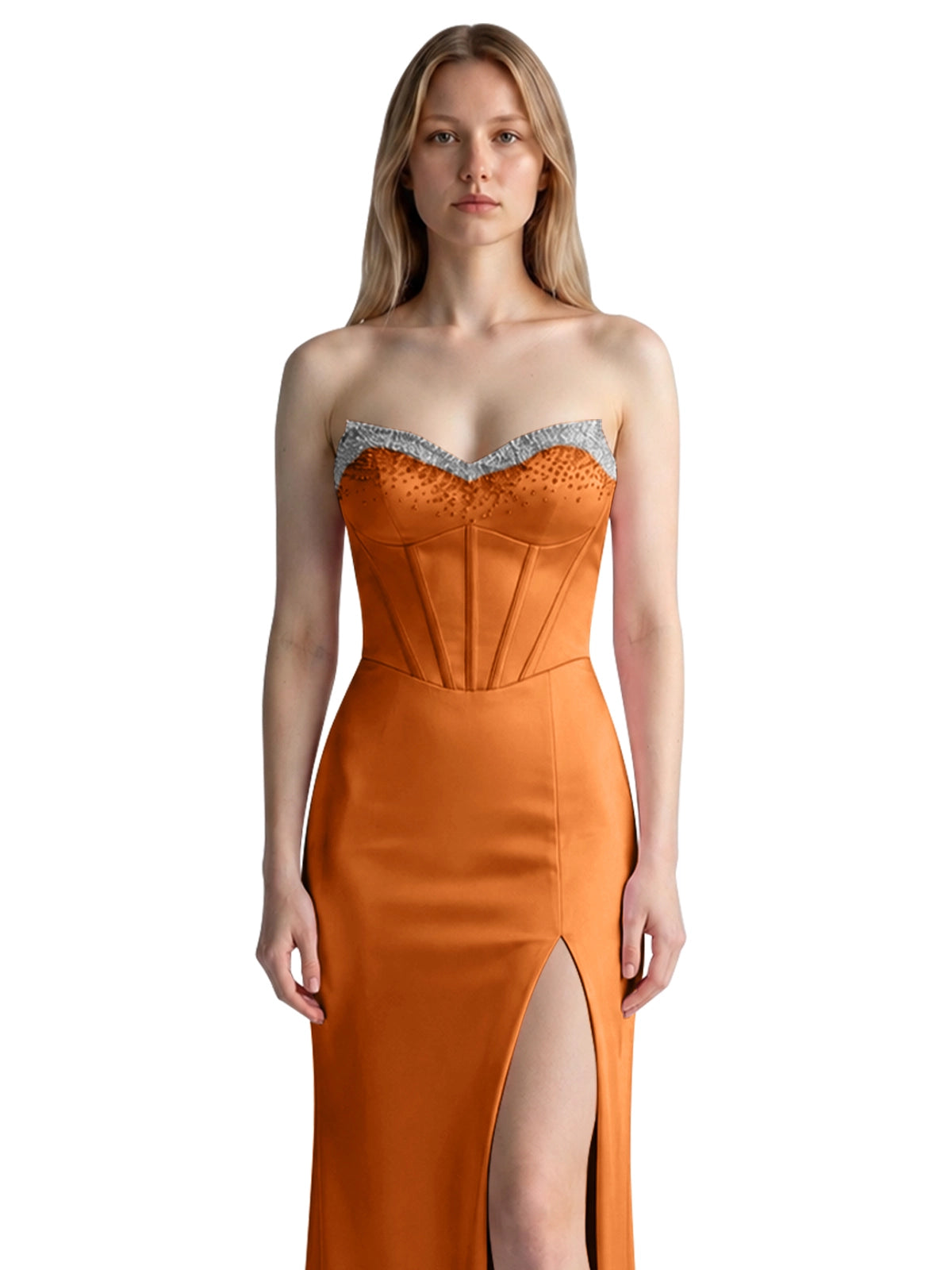 Beaded High Slit Prom Dress 