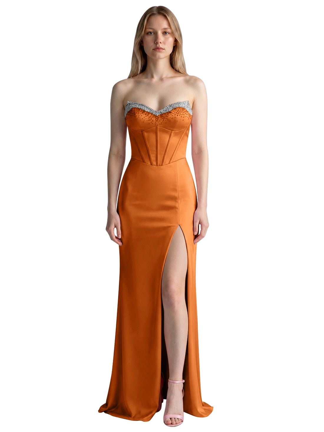 Beaded High Slit Prom Dress 