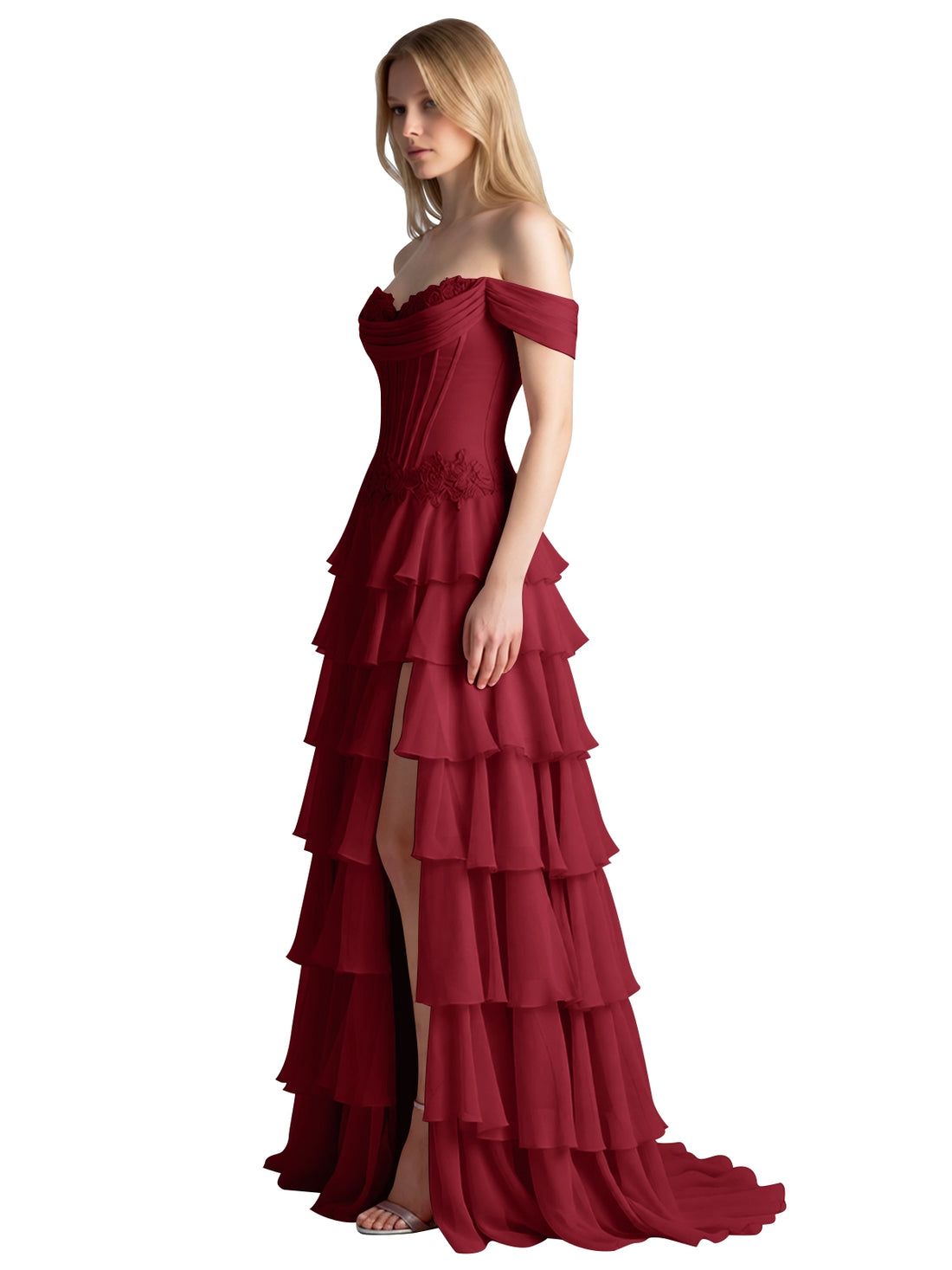 Tiered Off The Shoulder Prom Dress 