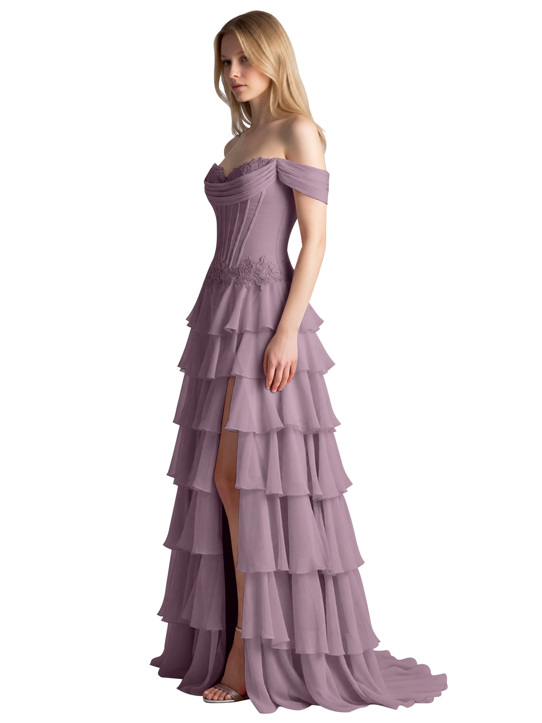 Tiered Off The Shoulder Prom Dress 