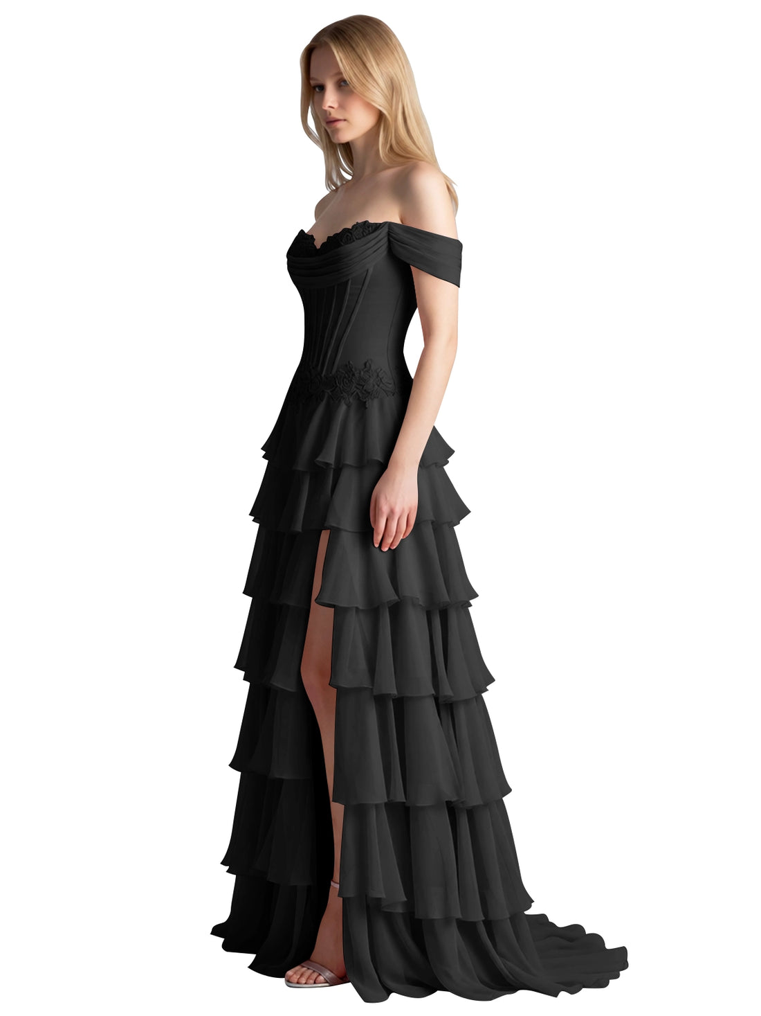 Tiered Off The Shoulder Prom Dress 