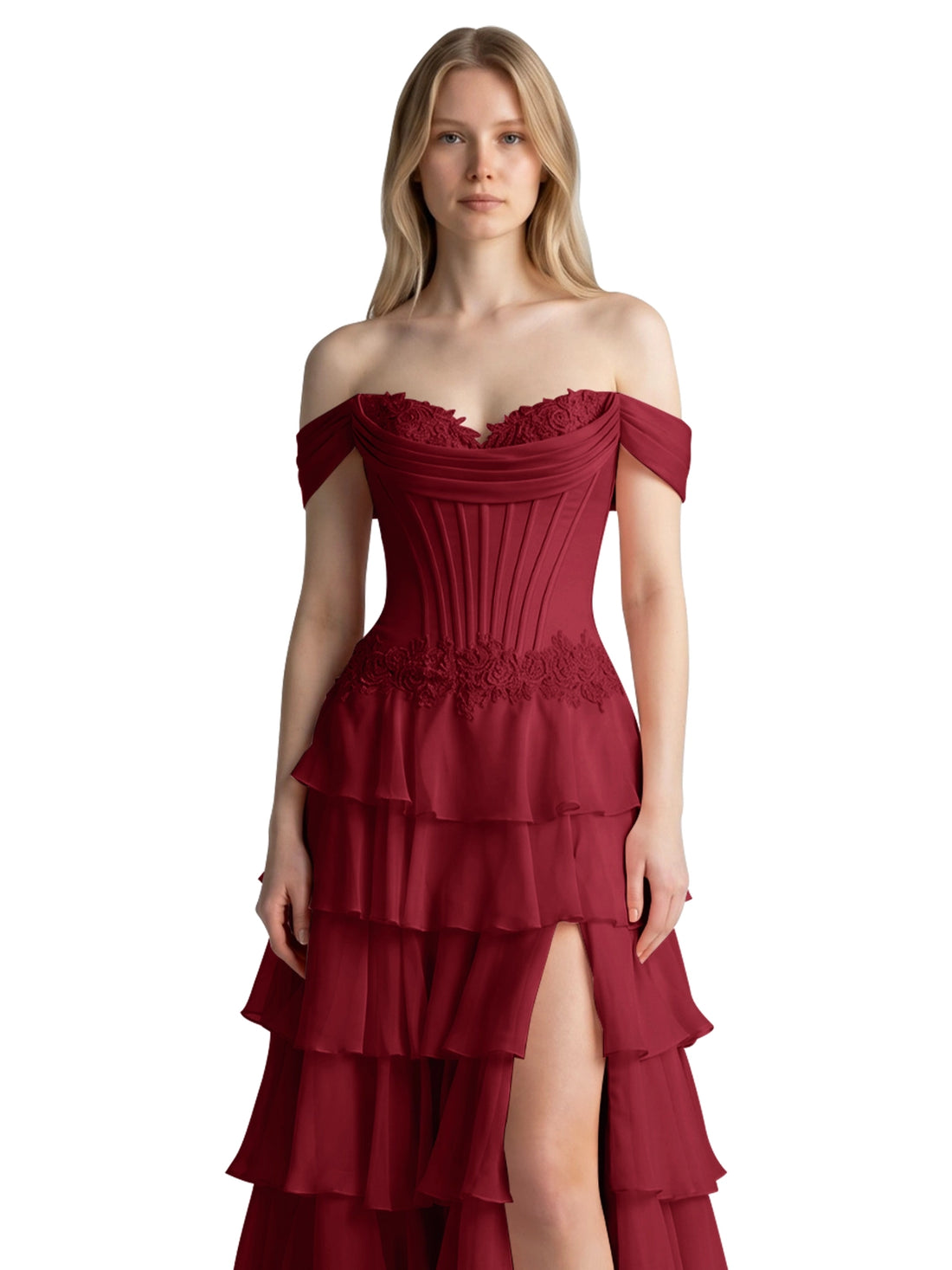 Tiered Off The Shoulder Prom Dress 