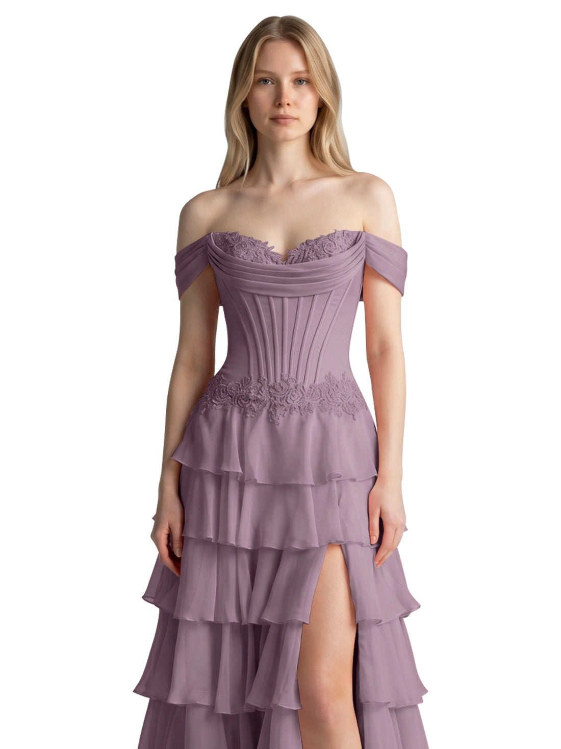 Tiered Off The Shoulder Prom Dress 