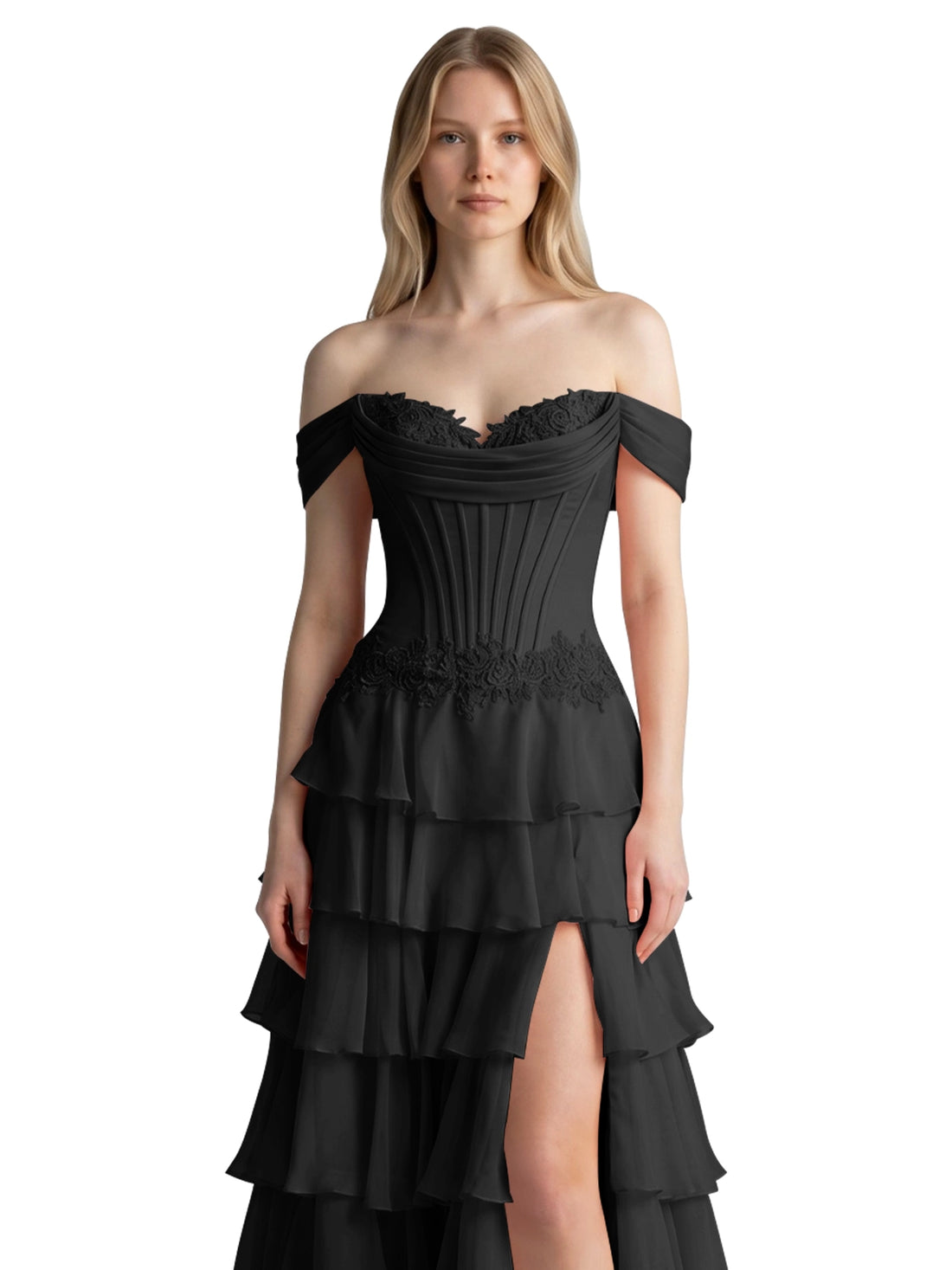 Tiered Off The Shoulder Prom Dress 