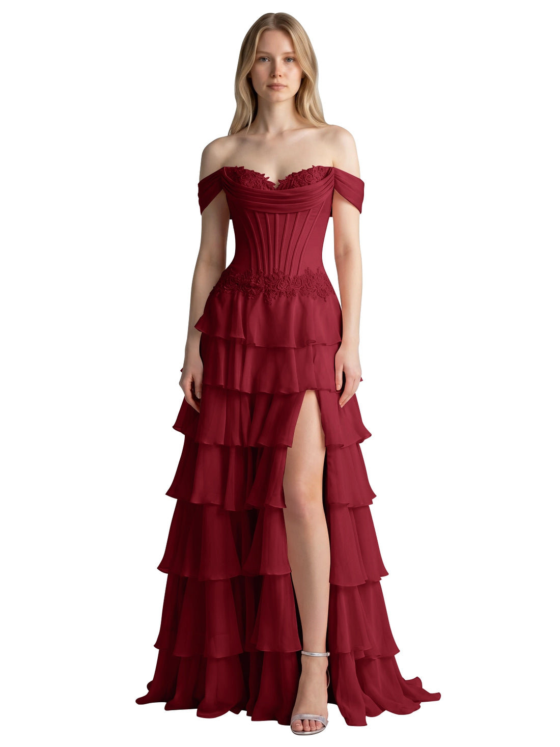 Tiered Off The Shoulder Prom Dress 