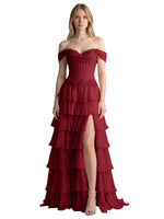 Tiered Off The Shoulder Prom Dress 