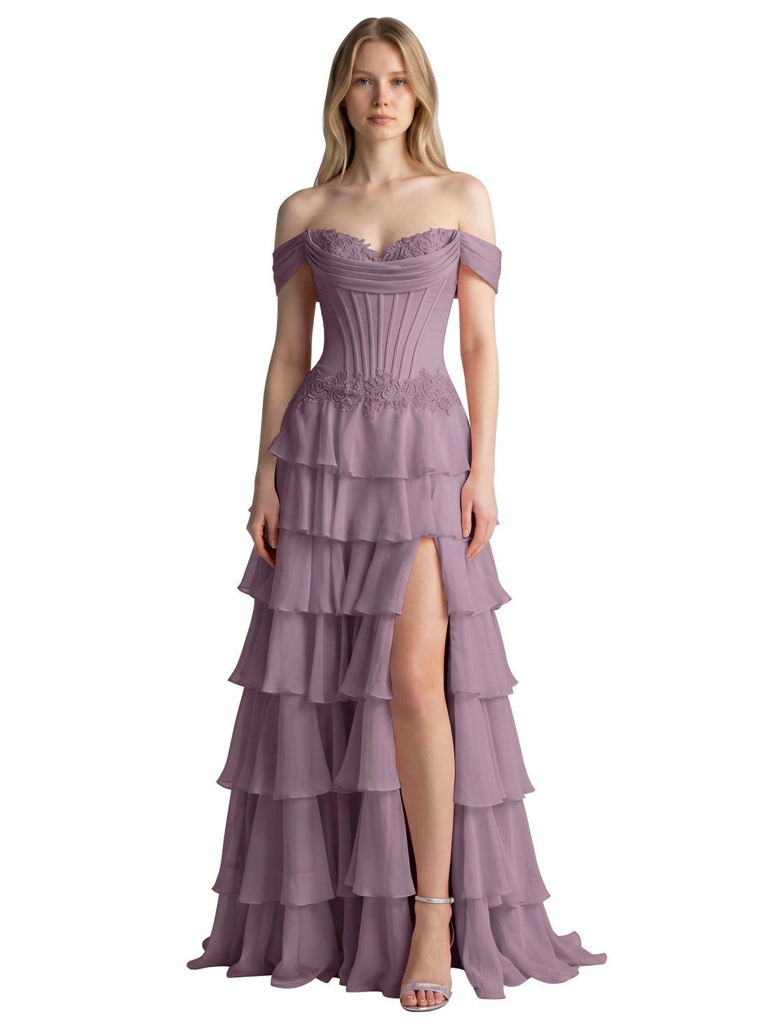 Tiered Off The Shoulder Prom Dress 
