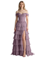 Tiered Off The Shoulder Prom Dress 