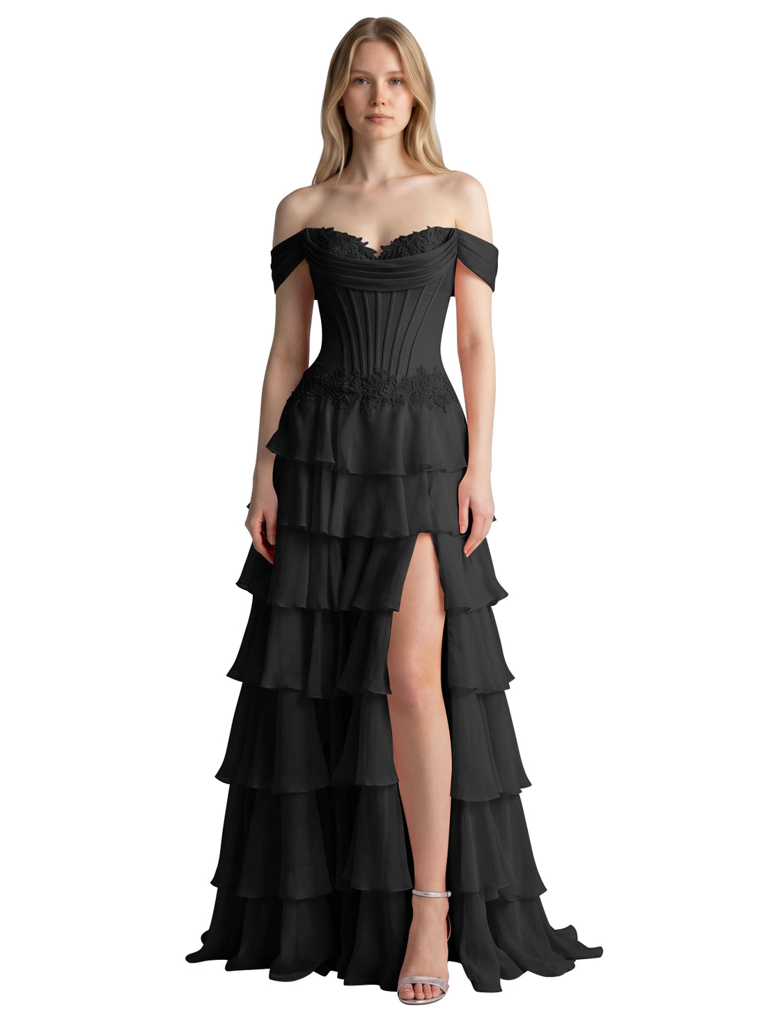 Tiered Off The Shoulder Prom Dress 