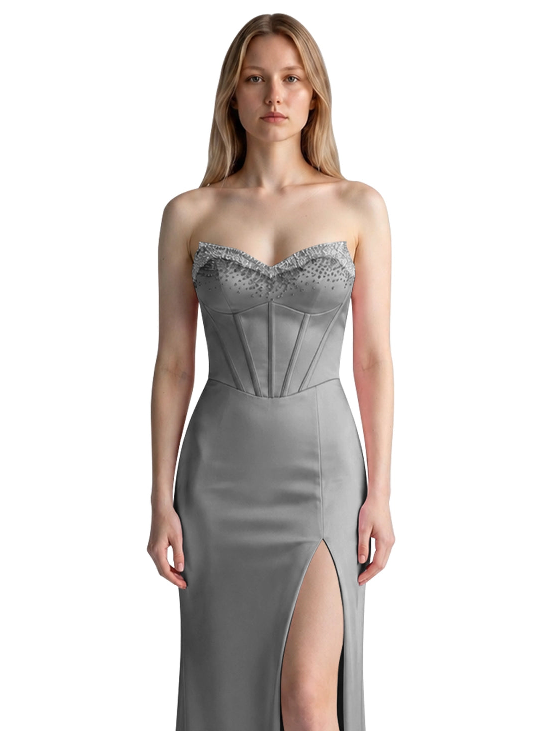 Beaded High Slit Prom Dress 