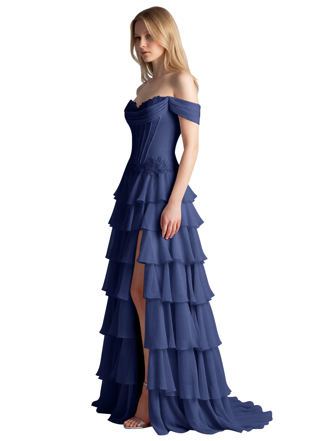 Tiered Off The Shoulder Prom Dress 