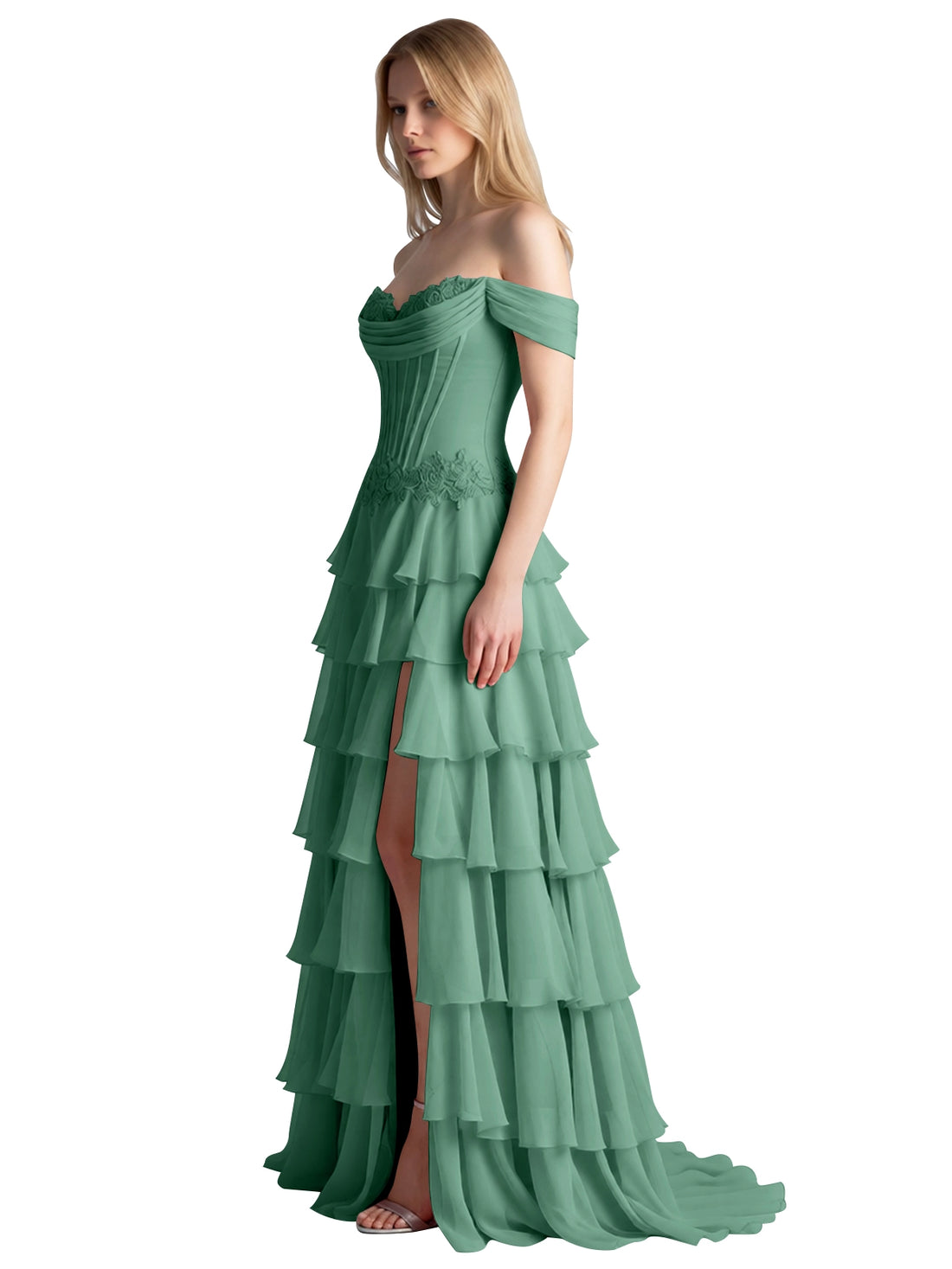 Tiered Off The Shoulder Prom Dress 