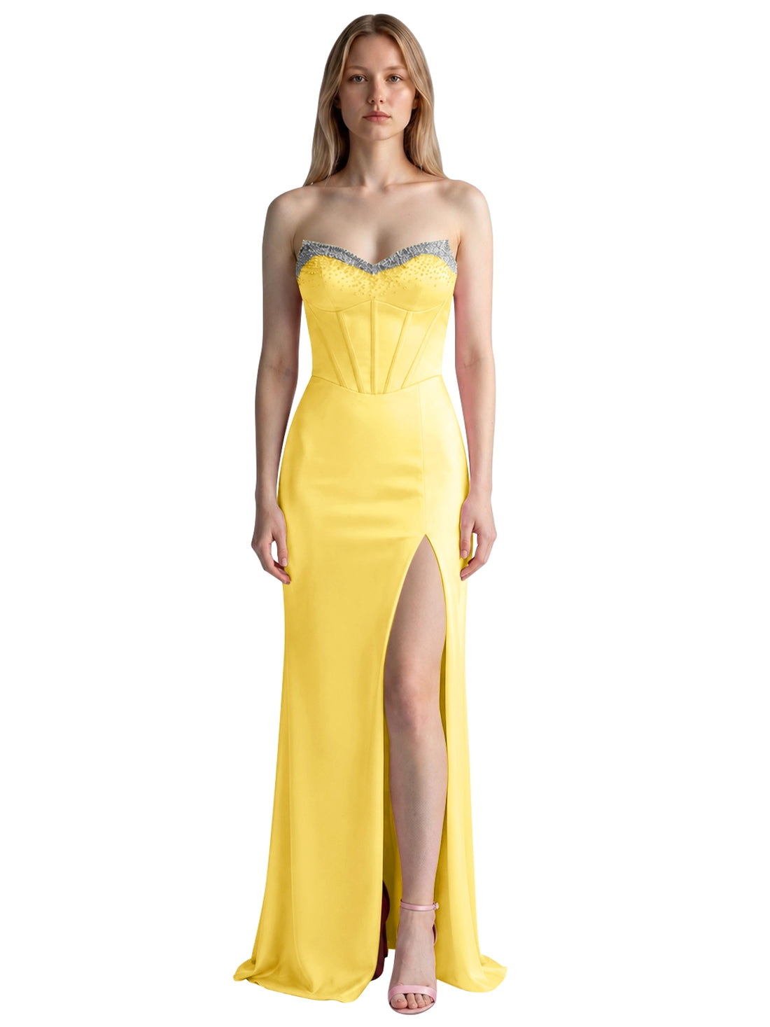 Beaded High Slit Prom Dress 