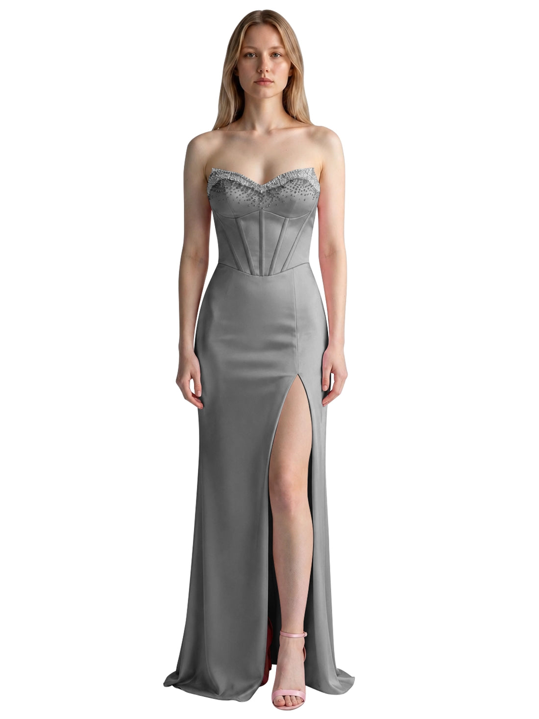 Beaded High Slit Prom Dress 