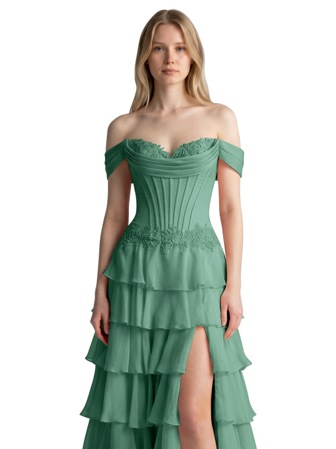 Tiered Off The Shoulder Prom Dress 