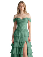 Tiered Off The Shoulder Prom Dress 