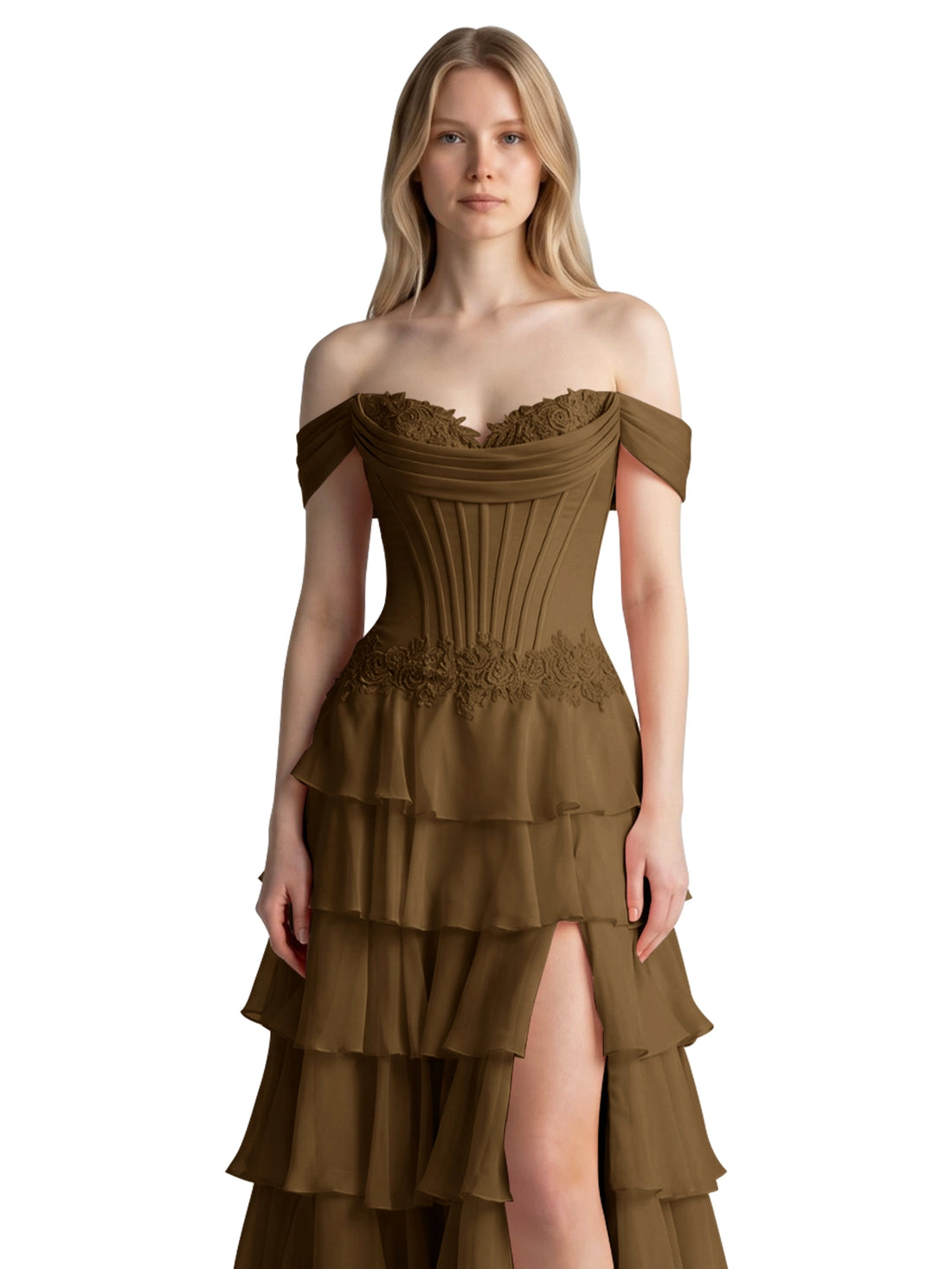 Tiered Off The Shoulder Prom Dress 