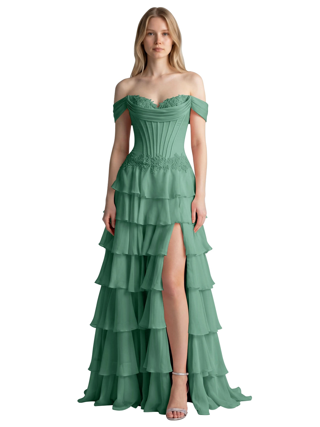 Tiered Off The Shoulder Prom Dress 
