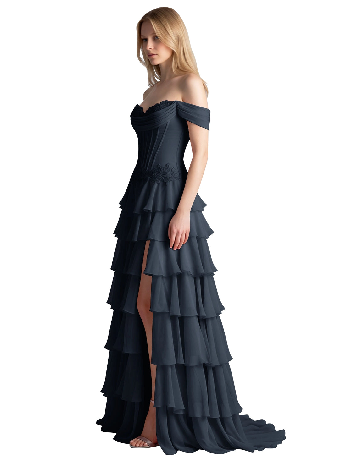 Tiered Off The Shoulder Prom Dress 