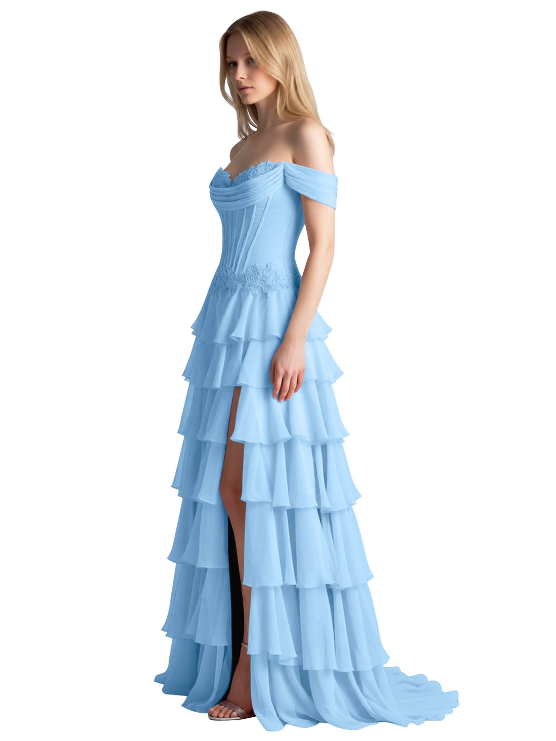 Tiered Off The Shoulder Prom Dress 