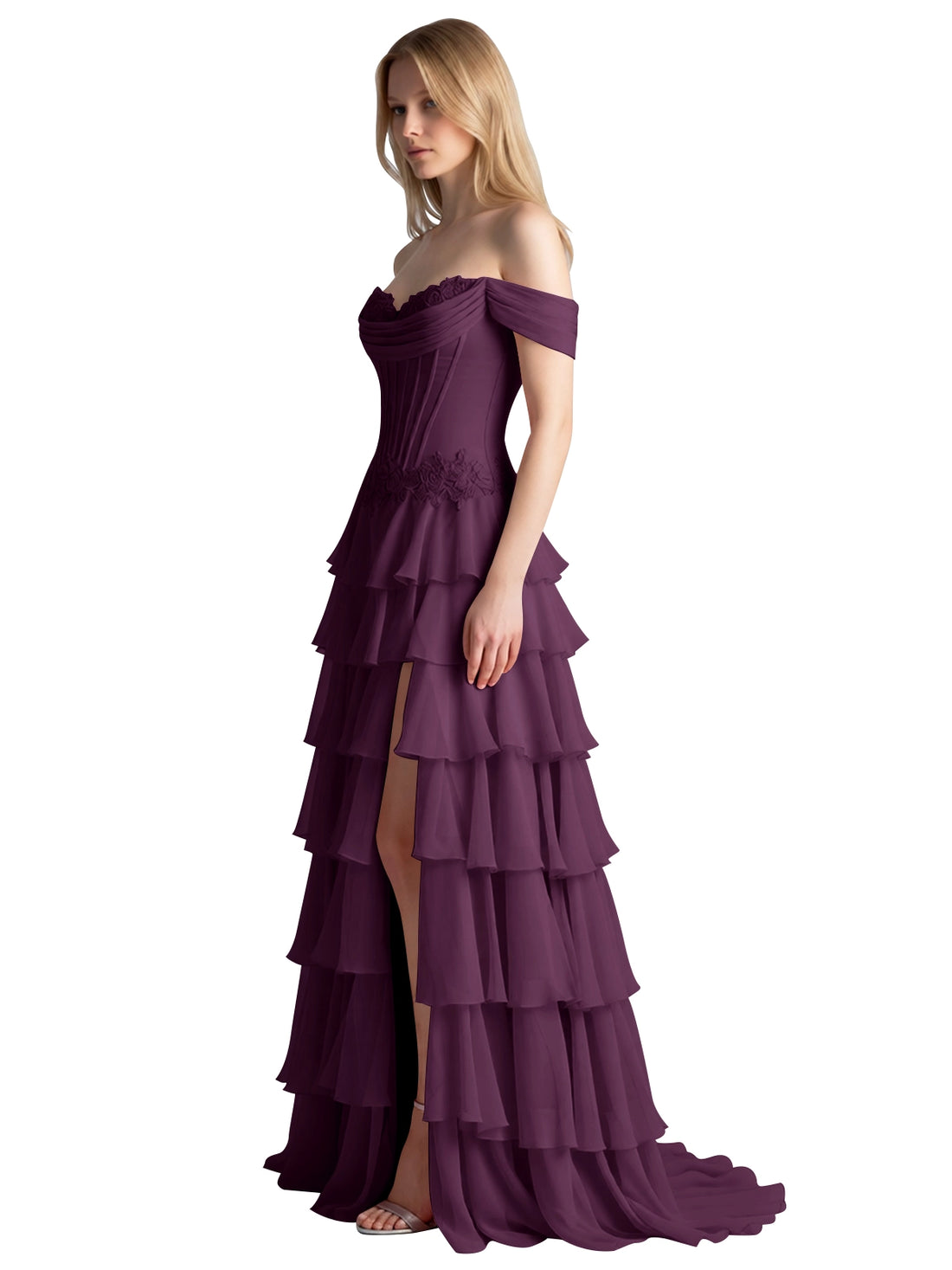 Tiered Off The Shoulder Prom Dress 