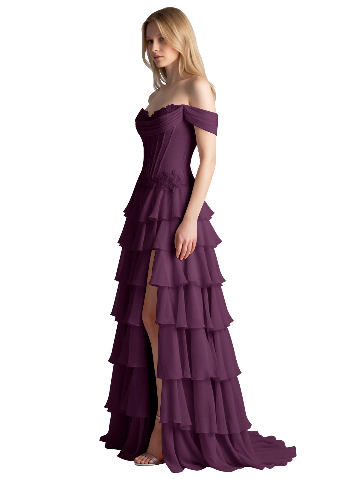Tiered Off The Shoulder Prom Dress 