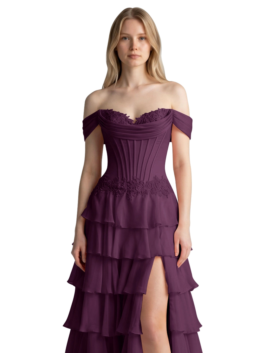 Tiered Off The Shoulder Prom Dress 