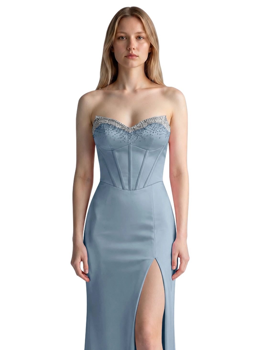 Beaded High Slit Prom Dress 