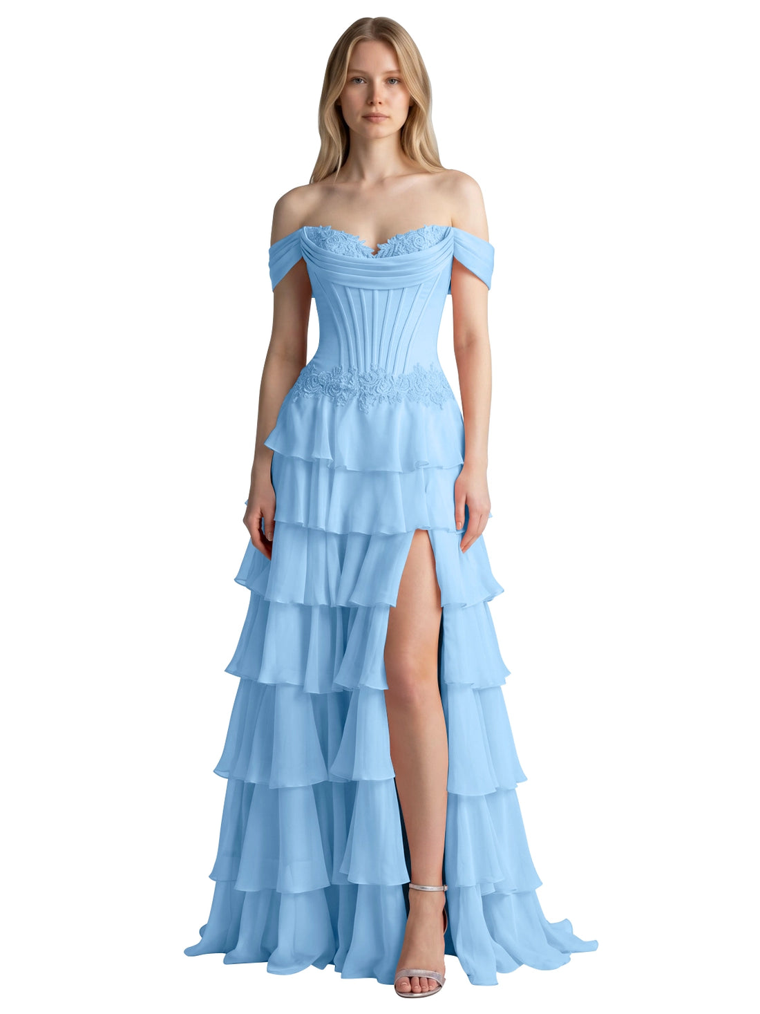 Tiered Off The Shoulder Prom Dress 