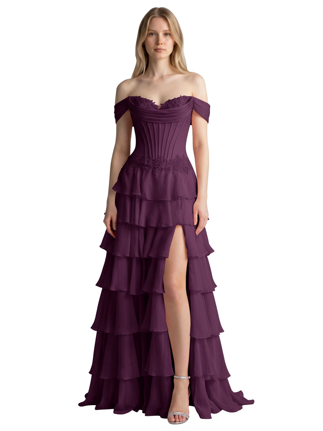 Tiered Off The Shoulder Prom Dress 