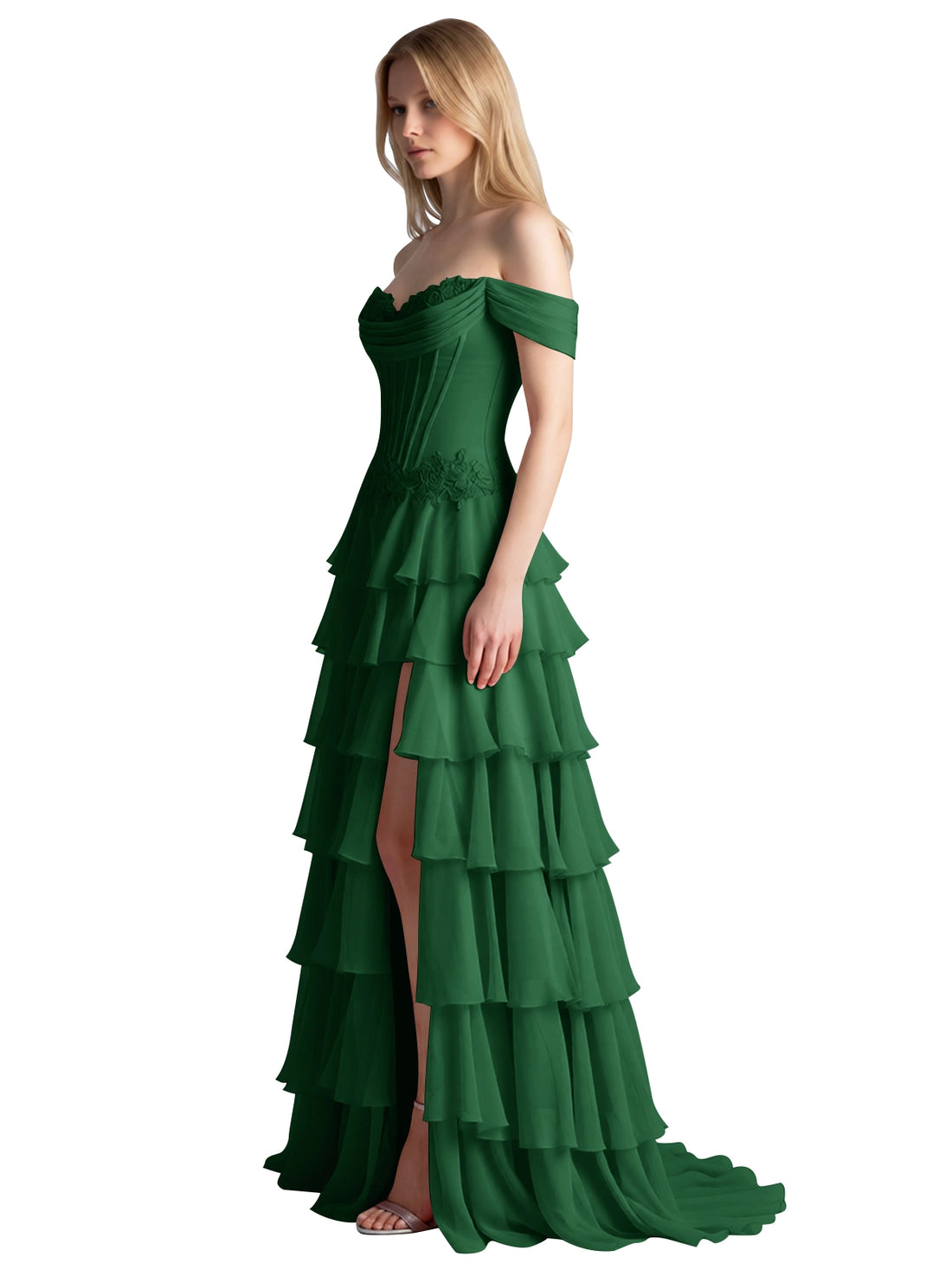 Tiered Off The Shoulder Prom Dress 