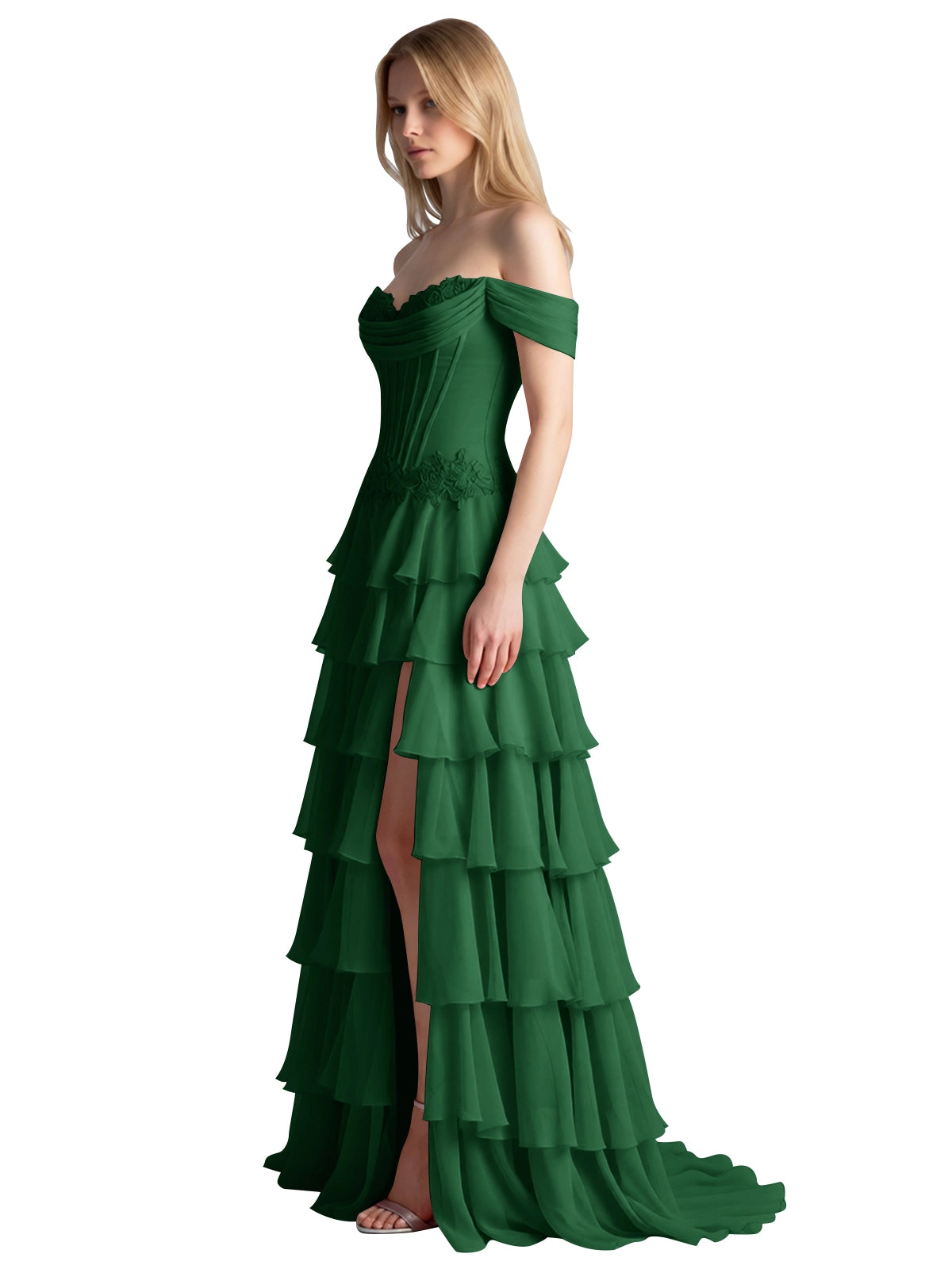 Tiered Off The Shoulder Prom Dress 