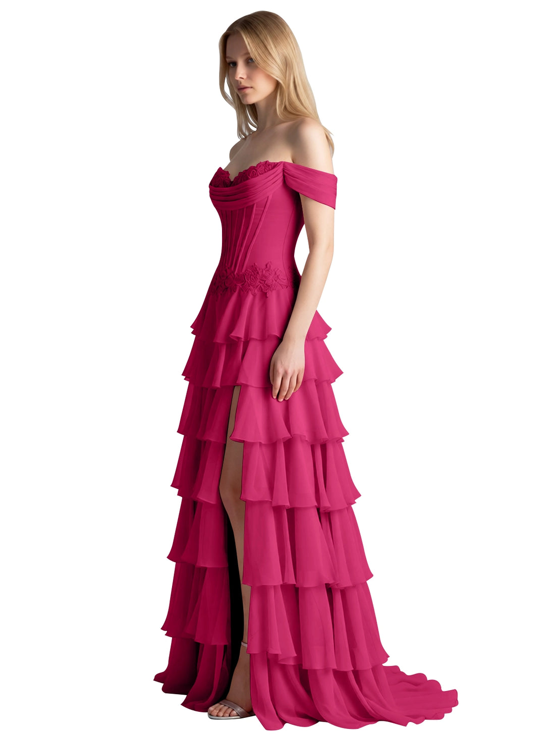 Tiered Off The Shoulder Prom Dress 