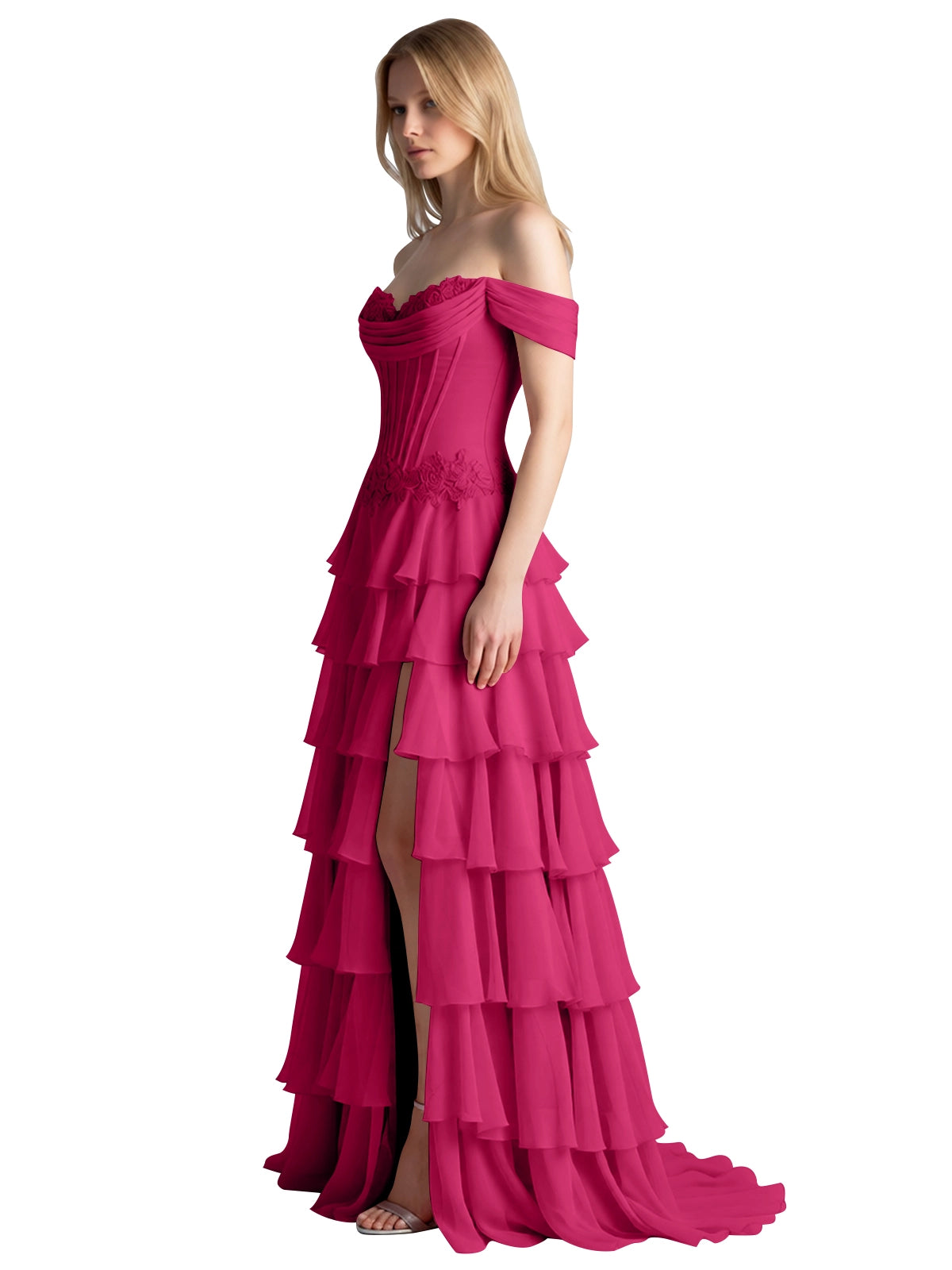 Tiered Off The Shoulder Prom Dress 